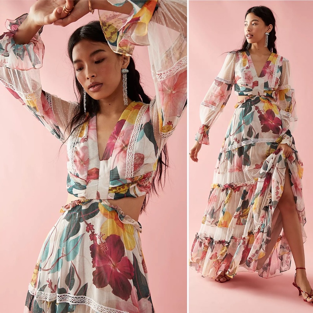 PatBO Lace Trimmed Cutout Maxi Dress